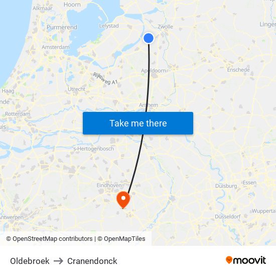 Oldebroek to Cranendonck map