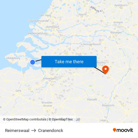 Reimerswaal to Cranendonck map