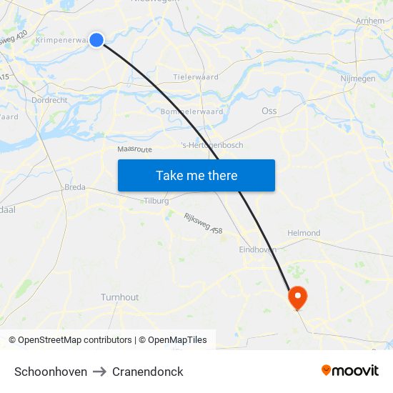 Schoonhoven to Cranendonck map