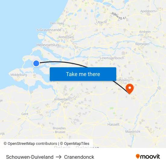 Schouwen-Duiveland to Cranendonck map