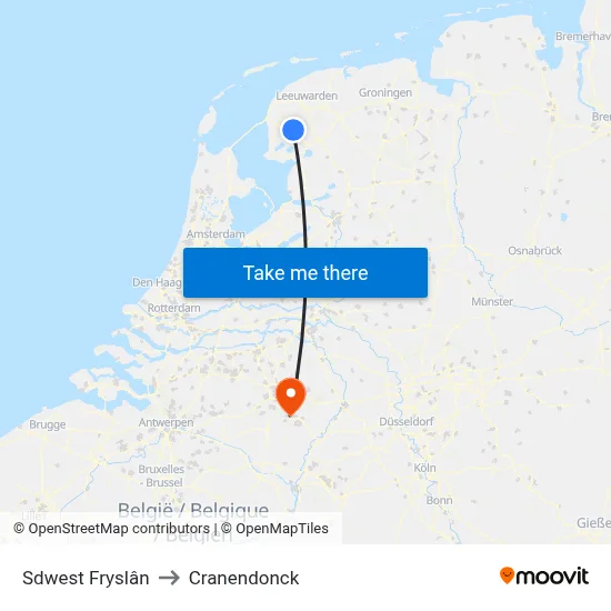 Sdwest Fryslân to Cranendonck map