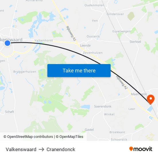 Valkenswaard to Cranendonck map