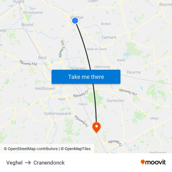 Veghel to Cranendonck map