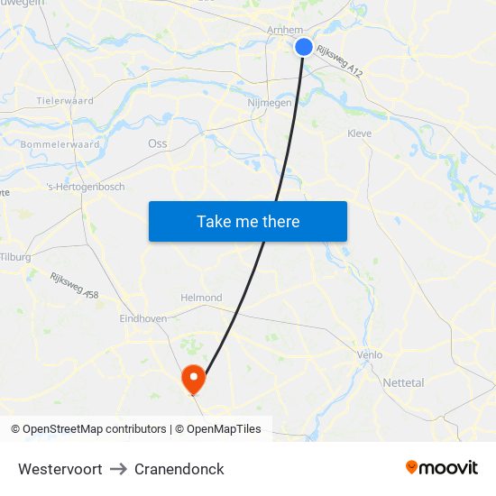 Westervoort to Cranendonck map