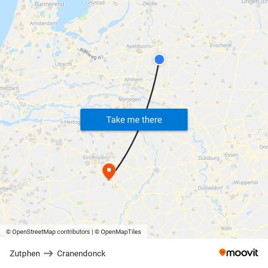 Zutphen to Cranendonck map