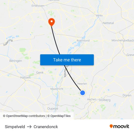 Simpelveld to Cranendonck map