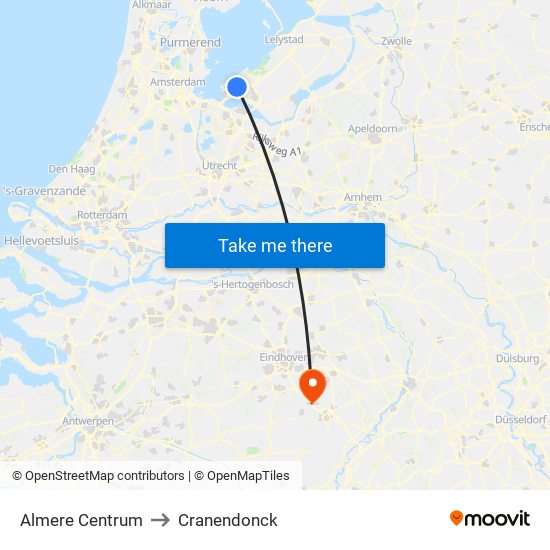 Almere Centrum to Cranendonck map