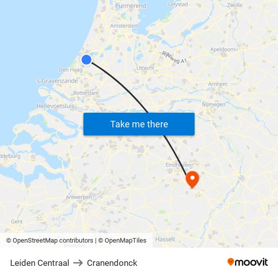 Leiden Centraal to Cranendonck map