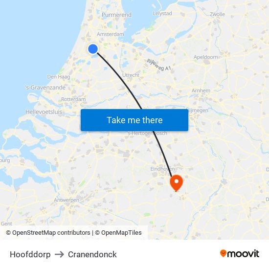 Hoofddorp to Cranendonck map