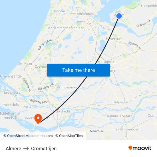 Almere to Cromstrijen map