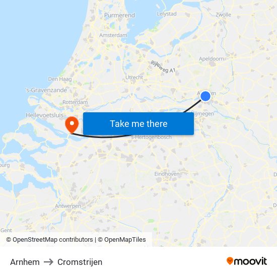 Arnhem to Cromstrijen map