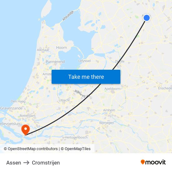 Assen to Cromstrijen map