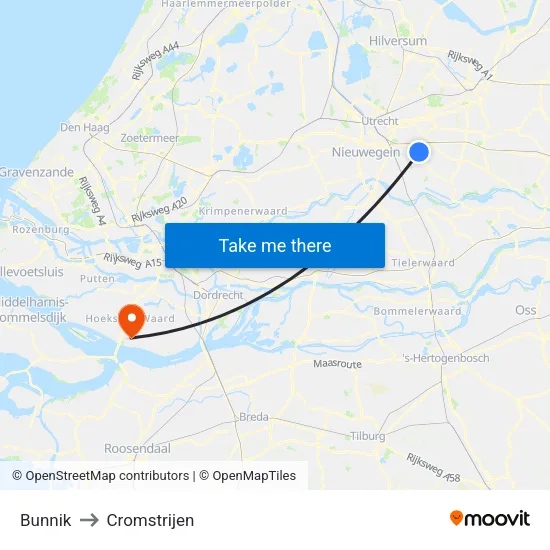 Bunnik to Cromstrijen map