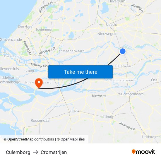 Culemborg to Cromstrijen map