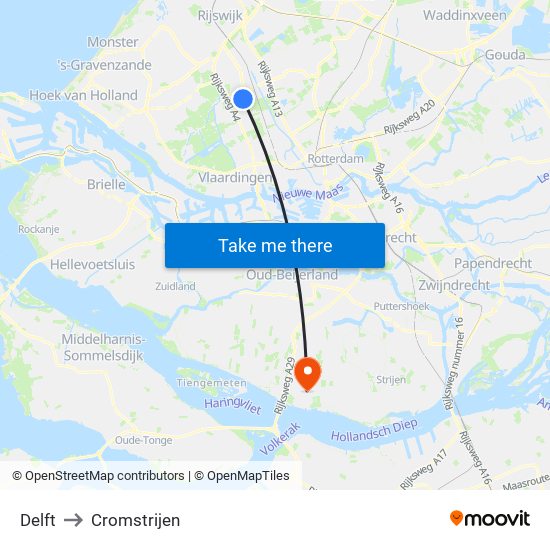 Delft to Cromstrijen map