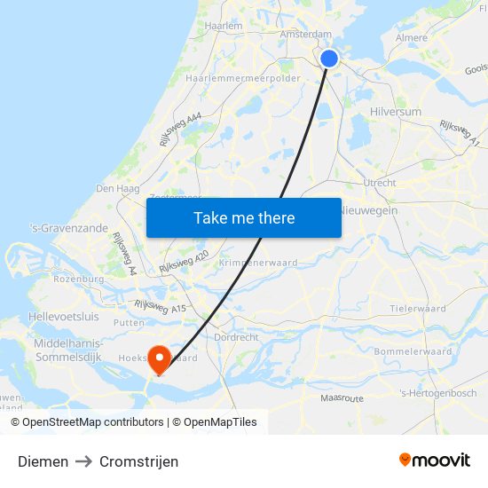 Diemen to Cromstrijen map