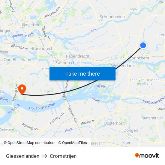 Giessenlanden to Cromstrijen map