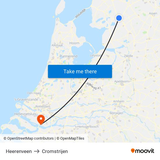 Heerenveen to Cromstrijen map