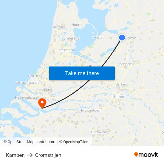 Kampen to Cromstrijen map