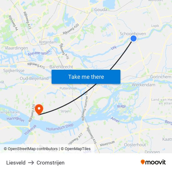 Liesveld to Cromstrijen map