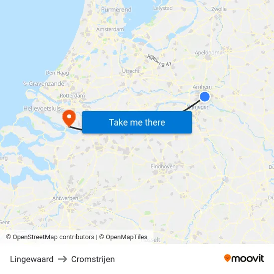 Lingewaard to Cromstrijen map