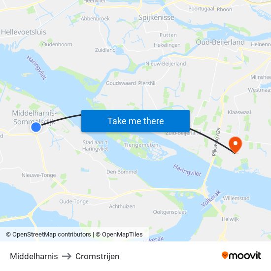 Middelharnis to Cromstrijen map