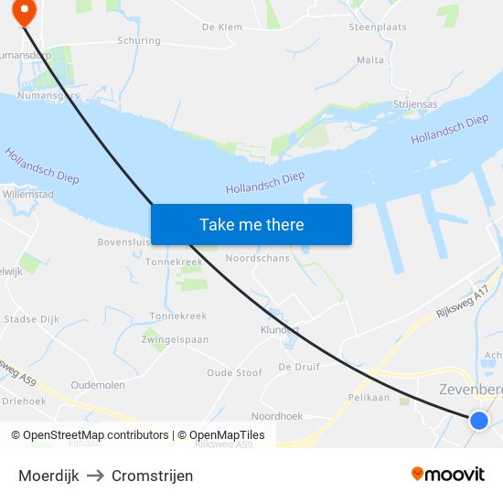 Moerdijk to Cromstrijen map