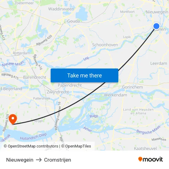 Nieuwegein to Cromstrijen map