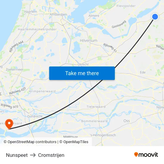 Nunspeet to Cromstrijen map