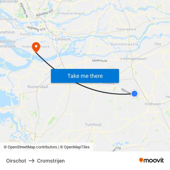 Oirschot to Cromstrijen map