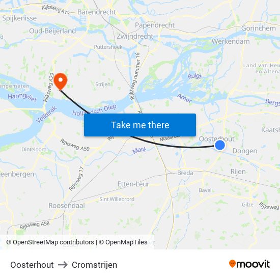 Oosterhout to Cromstrijen map