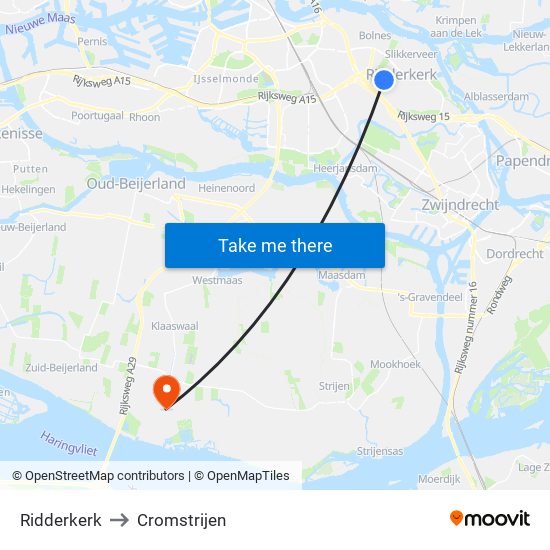 Ridderkerk to Cromstrijen map