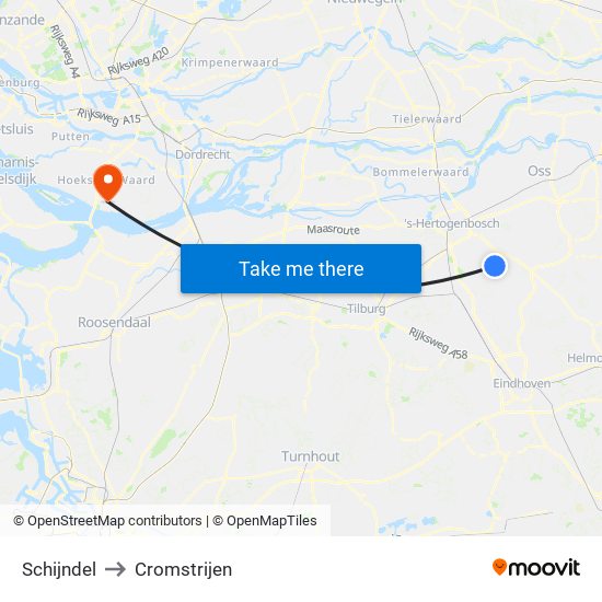 Schijndel to Cromstrijen map