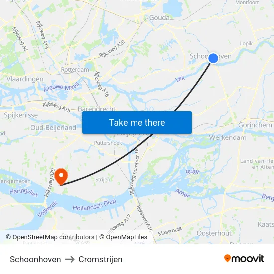 Schoonhoven to Cromstrijen map