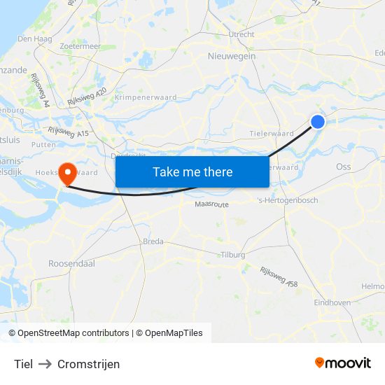 Tiel to Cromstrijen map