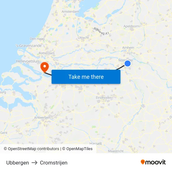 Ubbergen to Cromstrijen map
