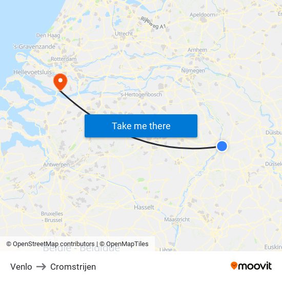 Venlo to Cromstrijen map