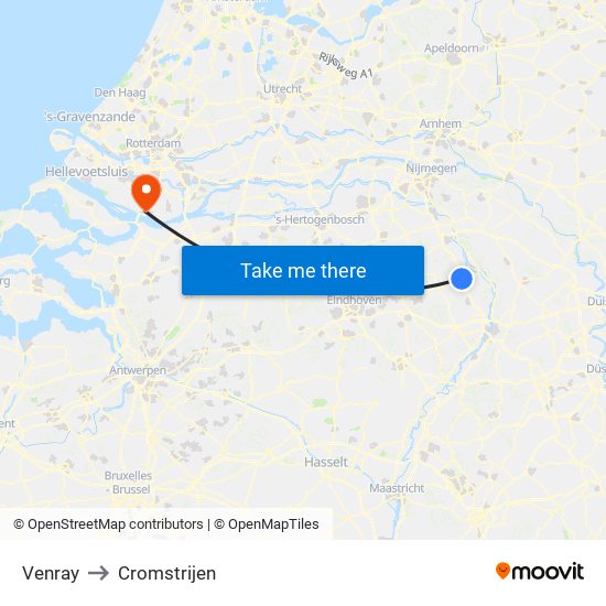 Venray to Cromstrijen map