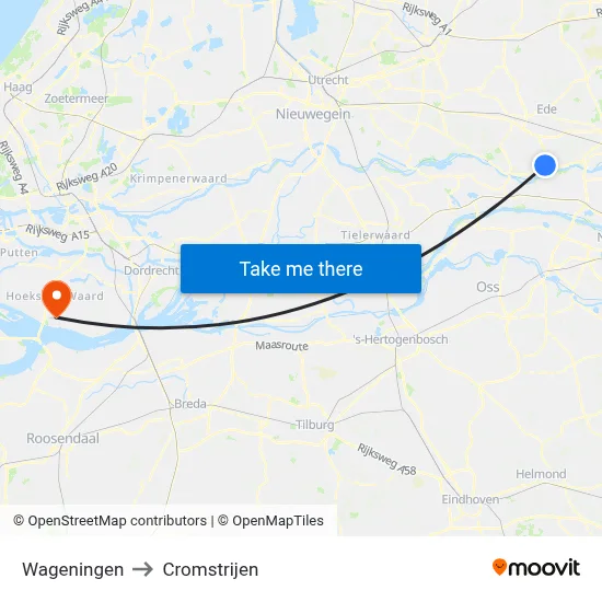 Wageningen to Cromstrijen map