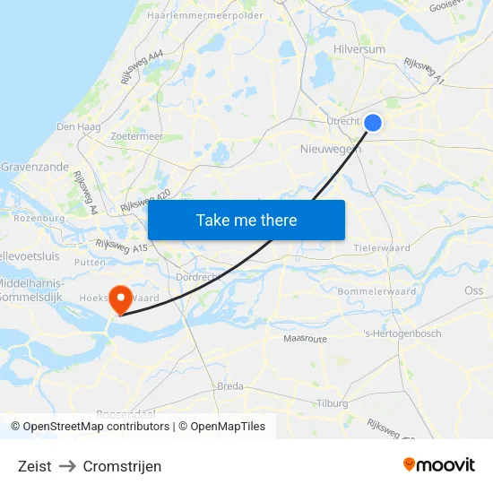 Zeist to Cromstrijen map