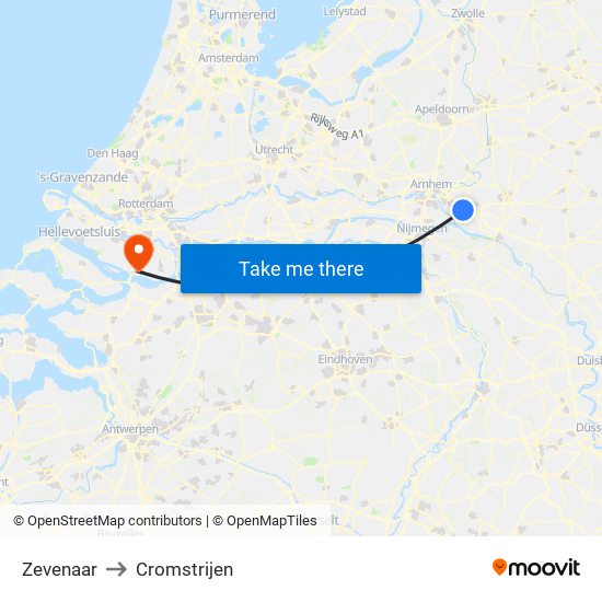 Zevenaar to Cromstrijen map
