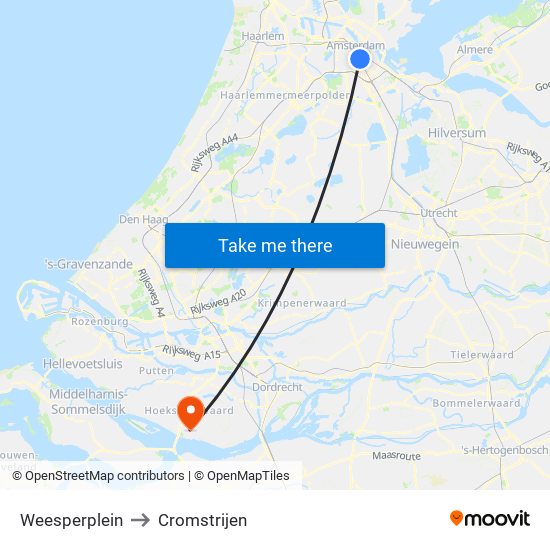 Weesperplein to Cromstrijen map