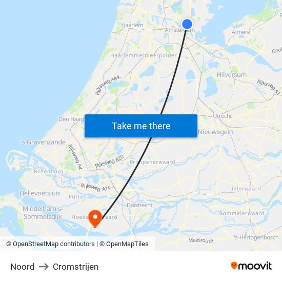 Noord to Cromstrijen map