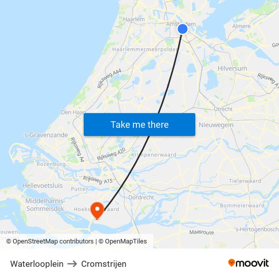 Waterlooplein to Cromstrijen map