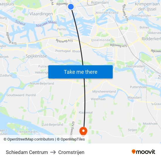 Schiedam Centrum to Cromstrijen map