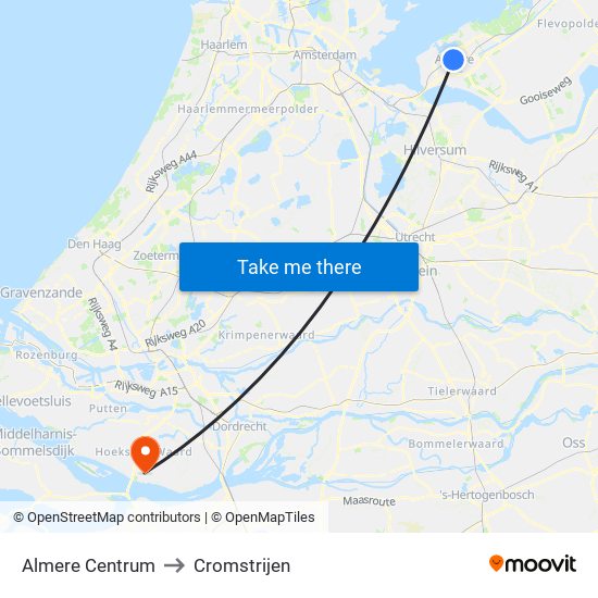 Almere Centrum to Cromstrijen map