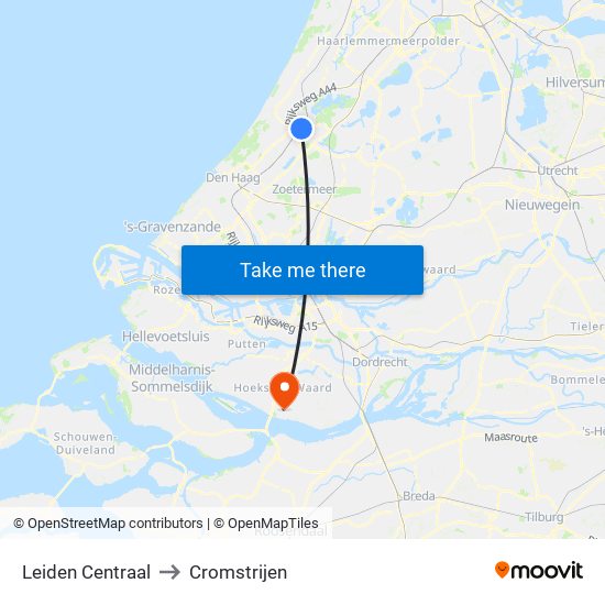 Leiden Centraal to Cromstrijen map