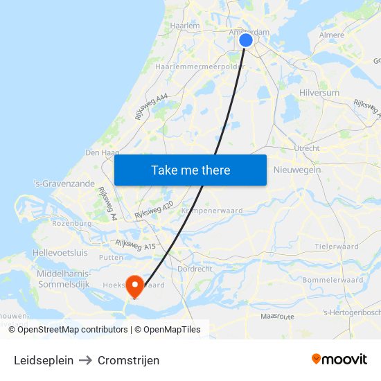 Leidseplein to Cromstrijen map