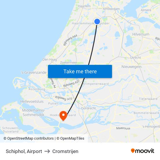 Schiphol, Airport to Cromstrijen map
