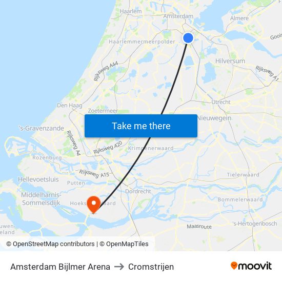 Amsterdam Bijlmer Arena to Cromstrijen map